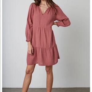 Velvet Graham & Spencer Mirella Cotton Gauze Mini Tiered Dress Sz S Pink